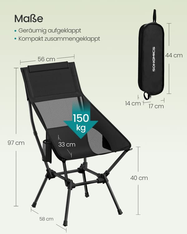 Campingstol 58x56x97 cm Sort Stålramme