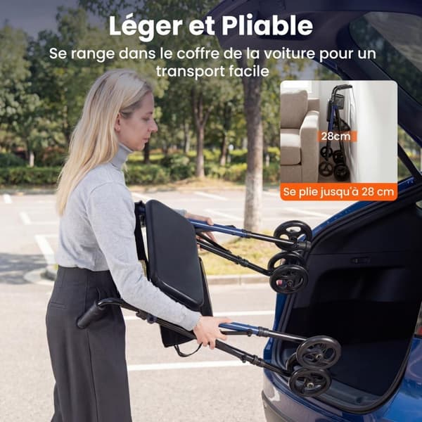 Sammenklappelig 4-hjulet rollator 59x64x75,5-93 cm blå/sort