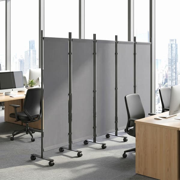 Rumdeler 5-panel foldeskærm 252x40x170 cm mørkegrå stålramme