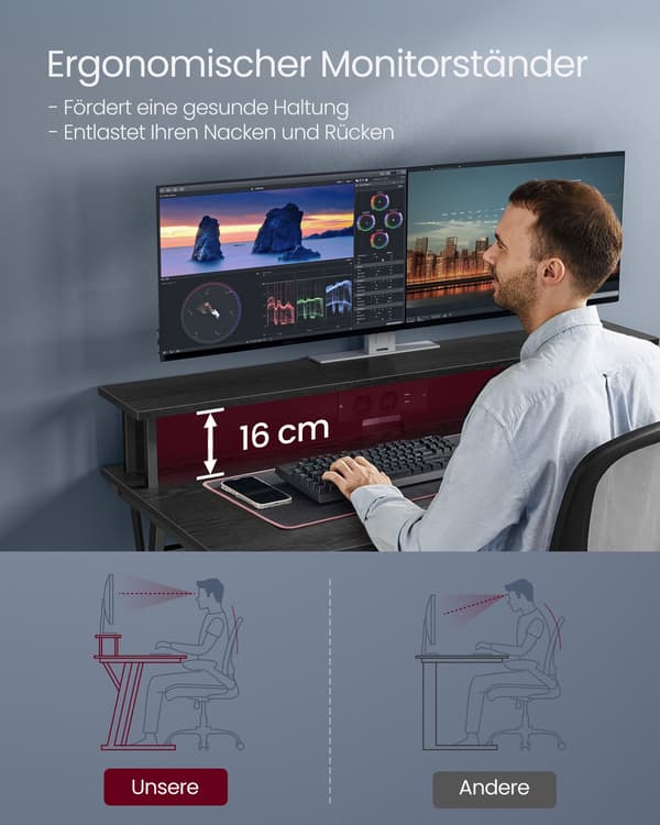 Gaming skrivebord, 120x60x91 cm, sort