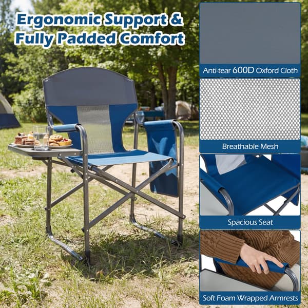 Sammenklappelig campingstol med sidebord 82,6x49,5x101,6 cm navy/grå