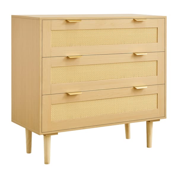Kommode, 3-skuffers rattan kommode, 80x35x77 cm, naturtræ, opbevaring