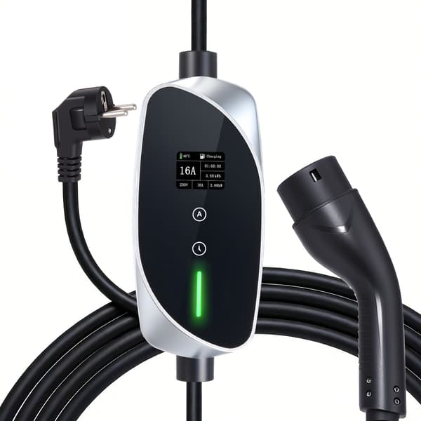 Bærbar EV-oplader, Type 2, 6x600 cm, Justerbar, LCD, IP66