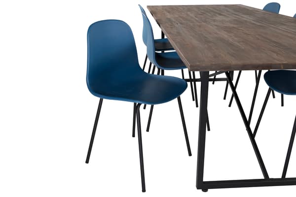 Spisebord og stole Padang 250x100x76 cm Blå