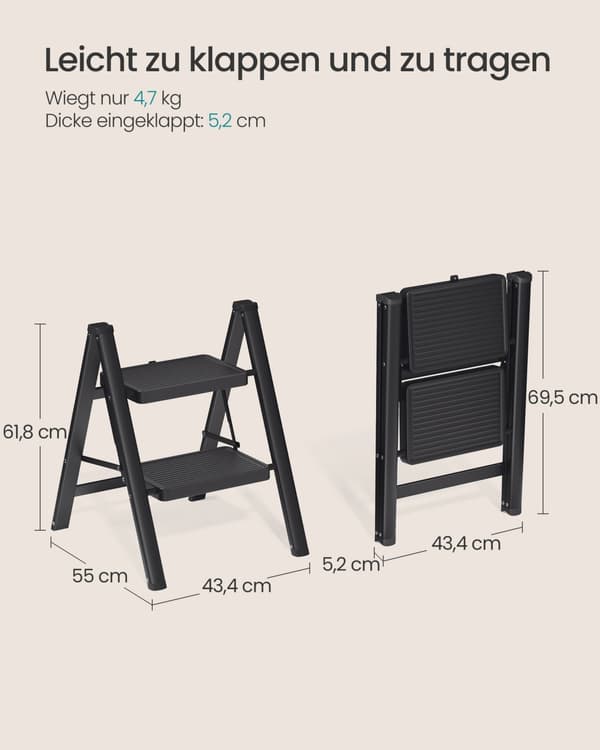 Trappestol 55x43,4x61,8 cm Sort Stål