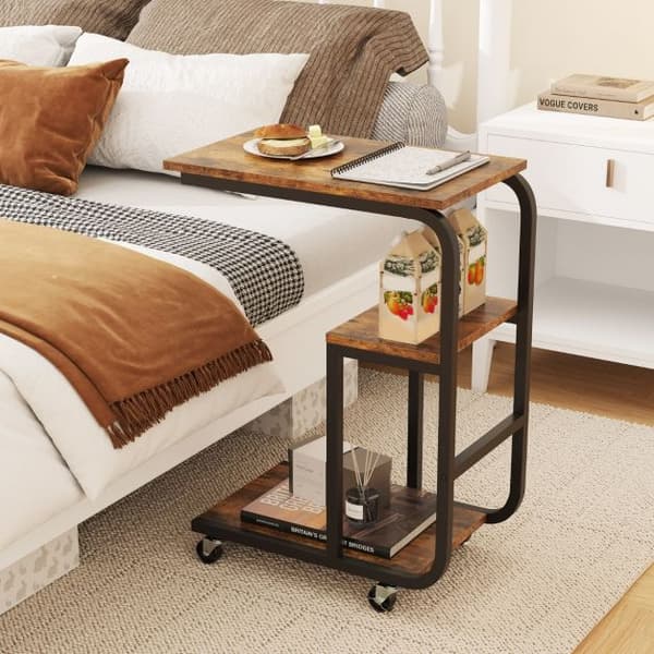 C-formet sidebord 53x30x70 cm rustik brun/sort