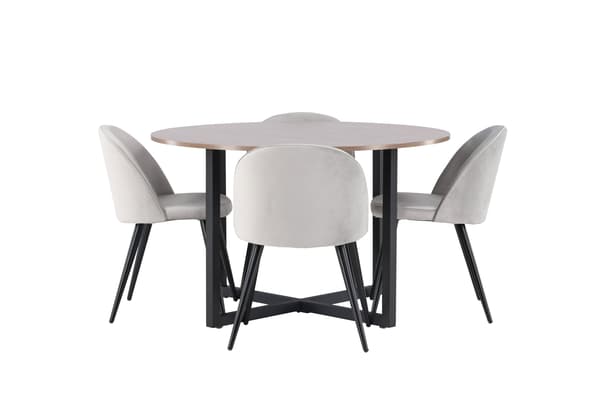 Spisebord og stole sæt Durango 120 cm sort valnød lys grå MDF fløjl
