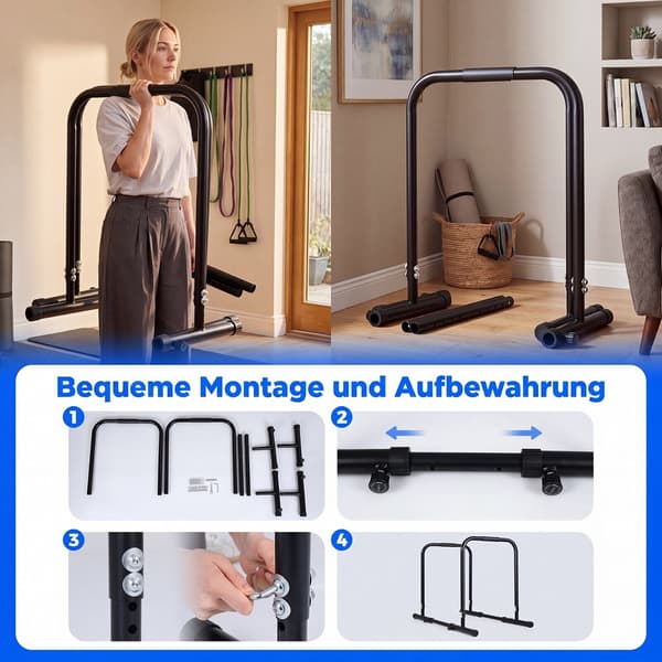 Justerbar Dip Bar Station, 300 kg kapacitet, Sort