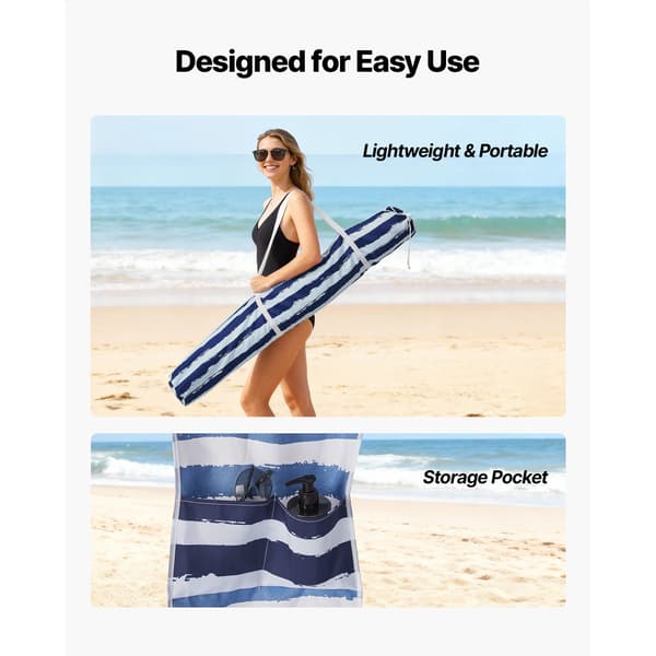 Strandkabine 183x183x229 cm Navy Striber Solskærm