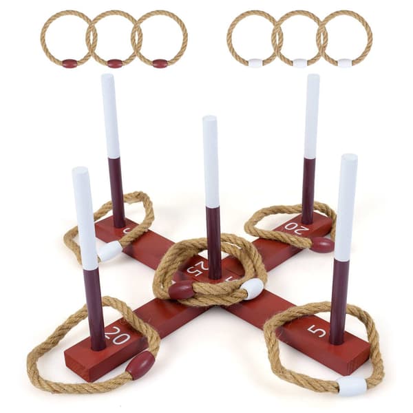 Ringkastespil 6 reb-ringe 40x40x22 cm rødbrun