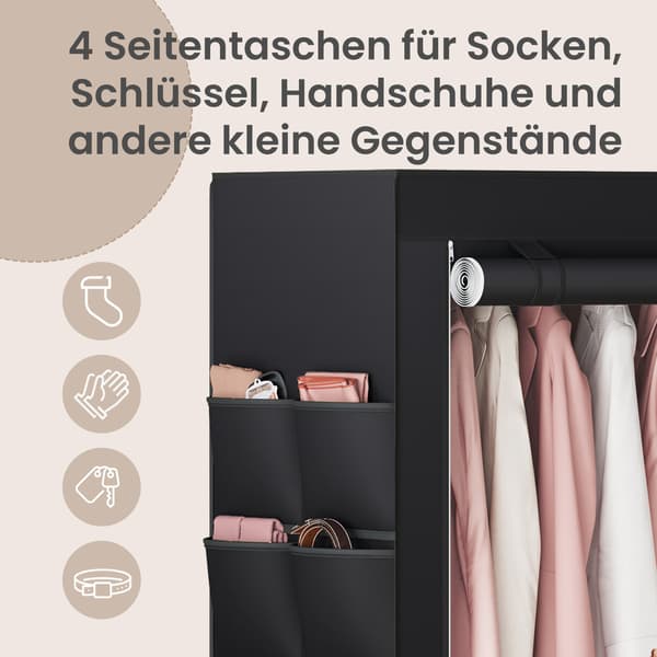 Garderobeskab 45x127x176 cm Sort Stof