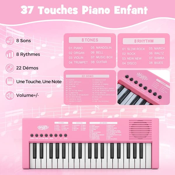 Børneklaver Keyboard, 40.5x15x3.5 cm, Pink, ABS