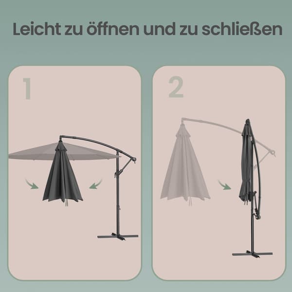 Parasol 350 cm diameter Grå Metall UV-skydd