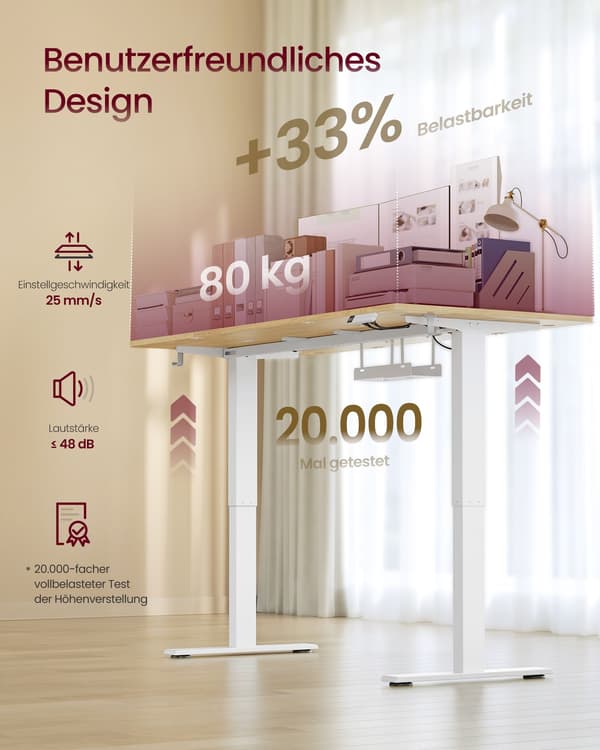 Højdejusterbart skrivebord med USB-C-port, 180 x 80 cm