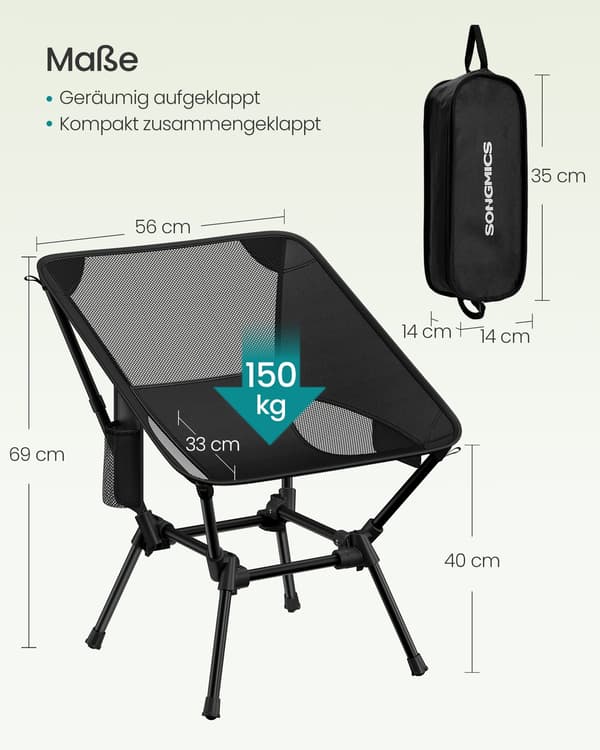 Campingstol 48x56x69 cm Sort Stålramme