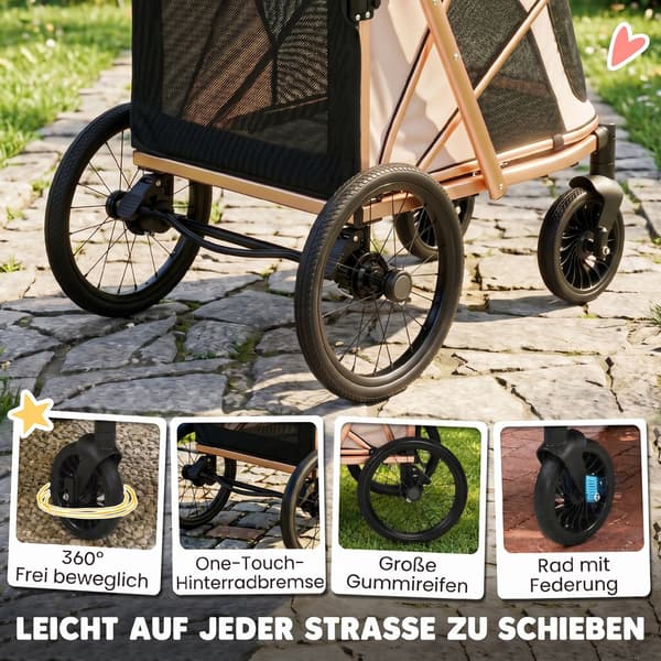 Hundeklapvogn foldbar 94x69x118 cm lys brun/guld