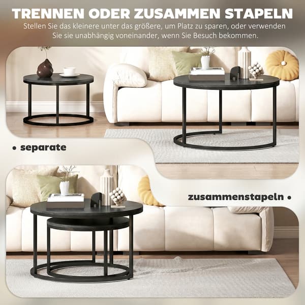 Sofabord Sæt Nesting Sideborde 78,5x78,5x46,5 cm Sort Metal