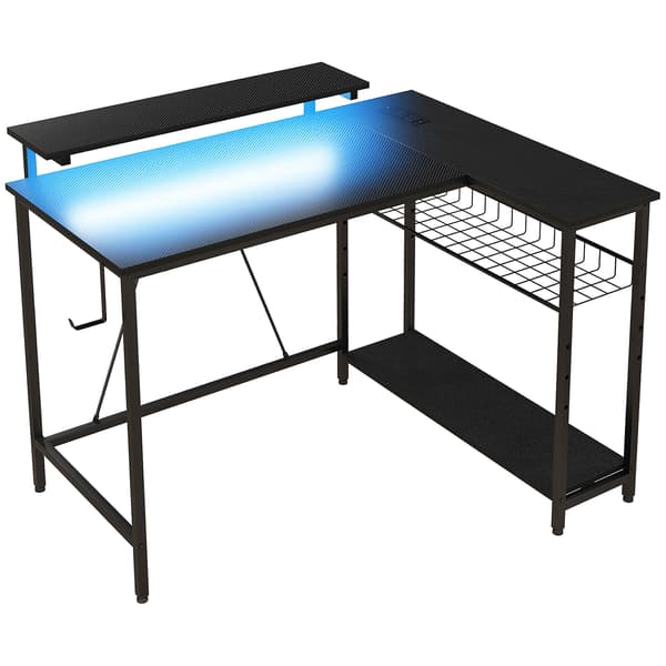 Hjørneskrivebord 107x80x90 cm Sort LED-belysning