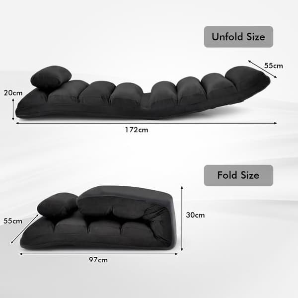 Foldbar gulvsofa med pude, 5-positioners justerbar rygstøtte, sort
