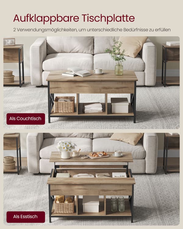 Soffbord, 100x60x48-62 cm, Brun