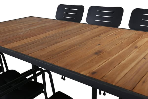 Spisebord og stole sæt 200x100 cm sort akacie stål
