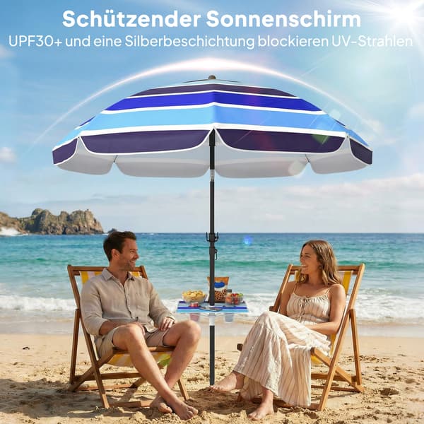 Strandparasol 198x214 cm Multifarvet Foldbart Bord