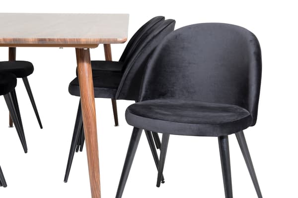 Spisebord og spisebordsstole Polar 180 cm valnød sort