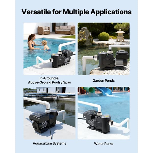 Poolpumpe Variabel Hastighed 1100W 50x50 cm Sort Selvansugende