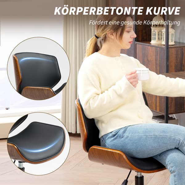 Kontorstol, 52x54x74-84 cm, Sort, Kunstlæder