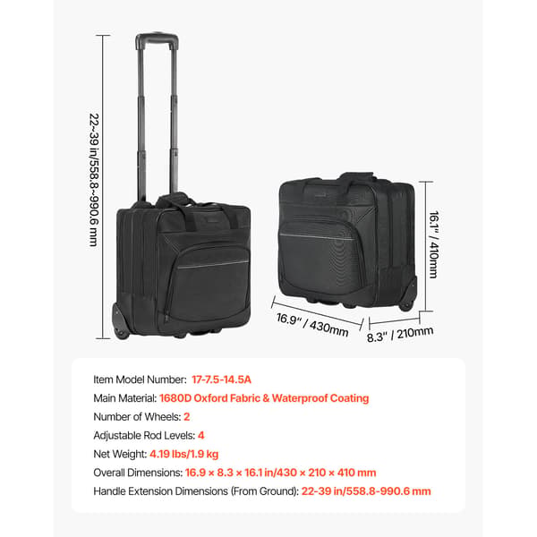 Rullende computertaske 39,6 cm sort, oxfordstof