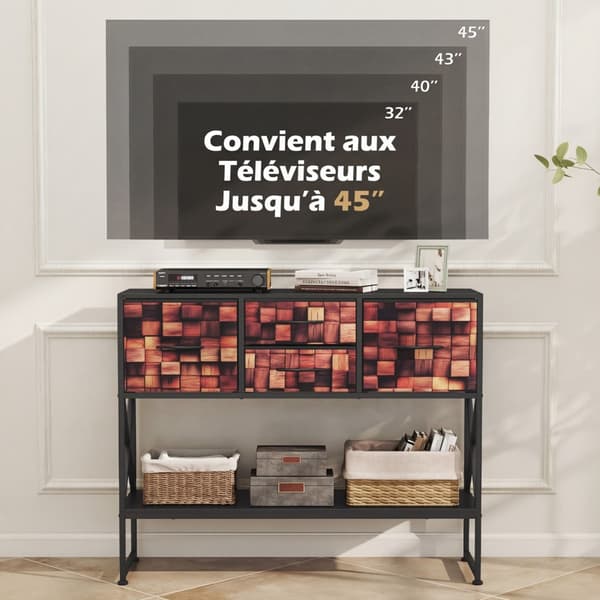 Konsolbord med 4 stofskuffer 98,5x29x79,5 cm brun/sort