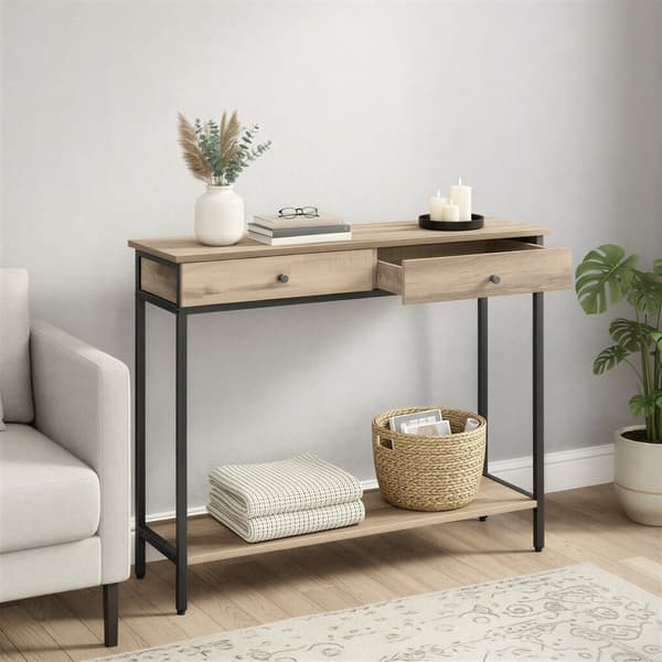 Konsolbord, 30x100x80 cm, Brun-Sort, Træ-Stål