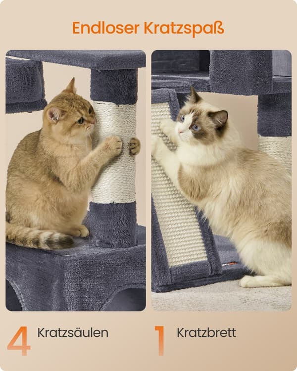 Kattträd 48x48x136 cm Mörkgrå Sisal