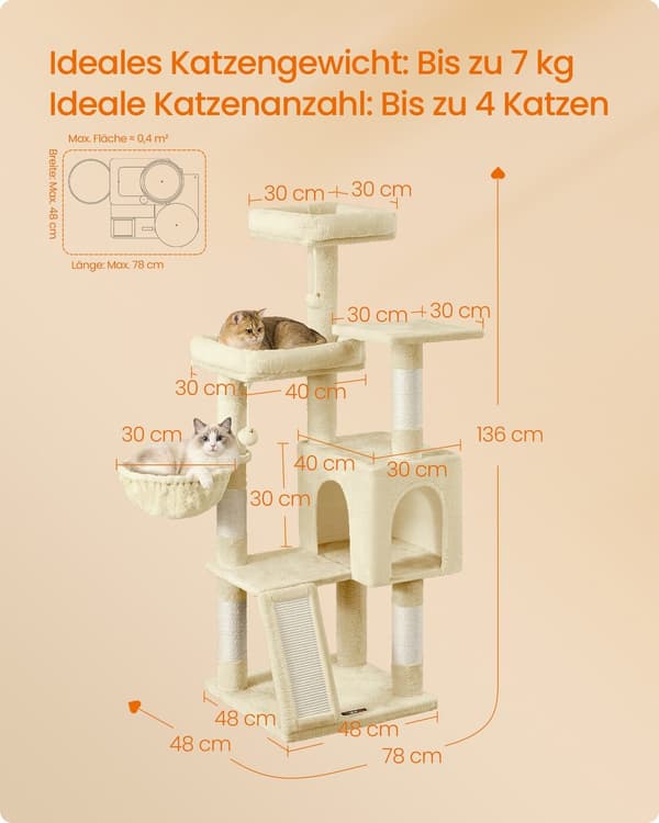 Kattträd 48x48x136 cm Beige Sisal