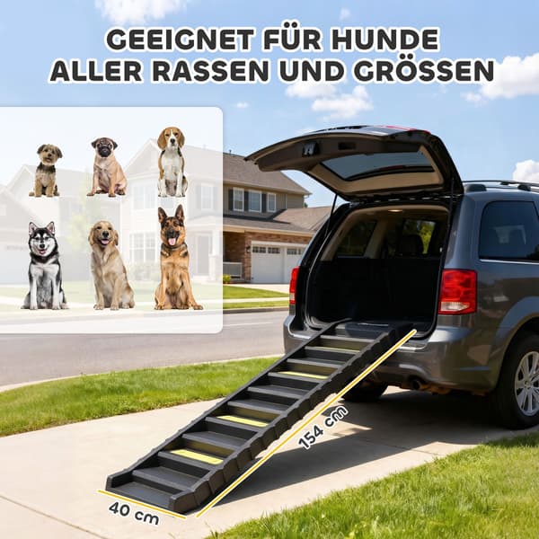 Hunderrampe, 154x40 cm, Sort, Sammenklappelig