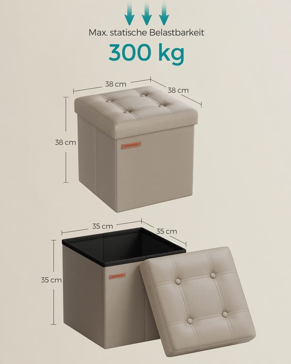 Sammenleggbar sittekrakk, 38 cm, lys kamel-svart PVC-skinn