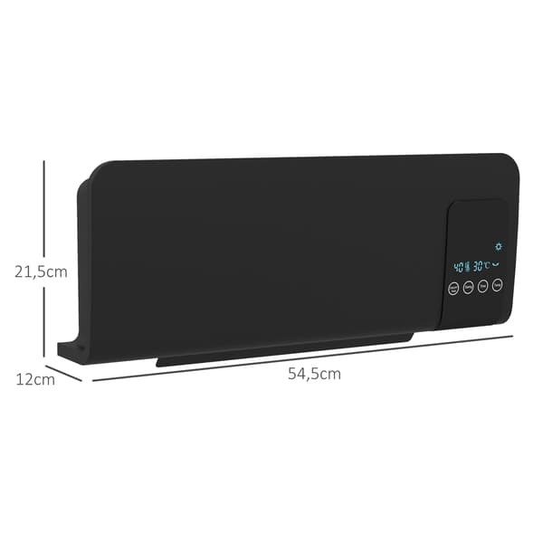 Elektrisk varmelegeme, vægmontering, svingfunktion, 2 tilstande, timer, LED-display, sort