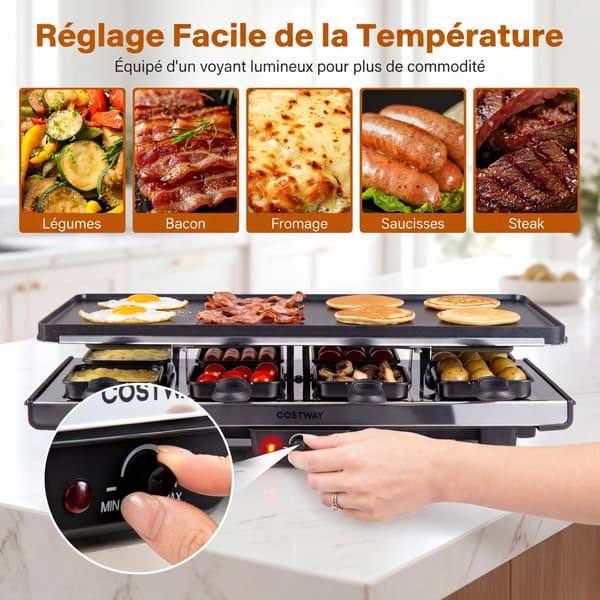 Raclette Grill 8 pander 48x24x12 cm sort