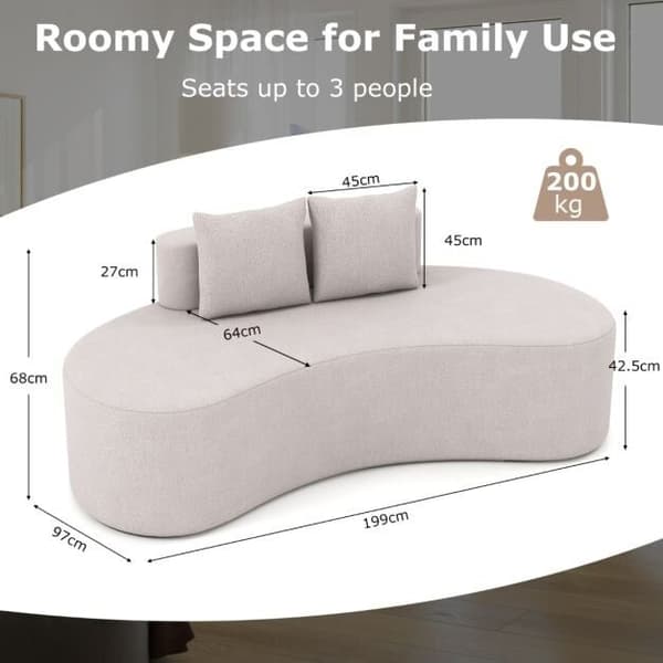 Sofa, Buet polstret sofa med 2 puder, 199,4x96,5x68,6 cm, grå, polyesterstof