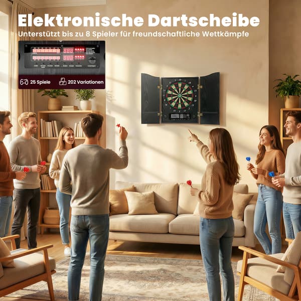 Elektronisk dartskive med kabinet 96x65,5x7 cm sort træeffekt