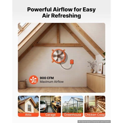 Loftventilator, solenergi, 30.5 cm, 900 CFM, med termostat, orange