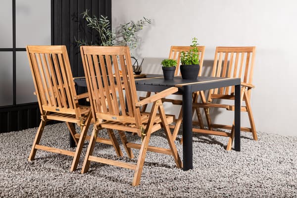 Spisebord og foldestol sæt 150x100 cm sort teak