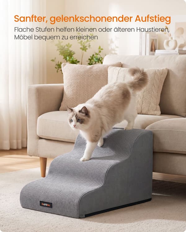Vaskbar hundetrappe, tre trin, duegrå