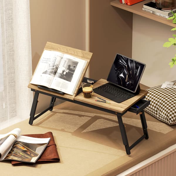 Sengebord Højdejusterbart 83,5x33x23,5-34 cm eg/sort