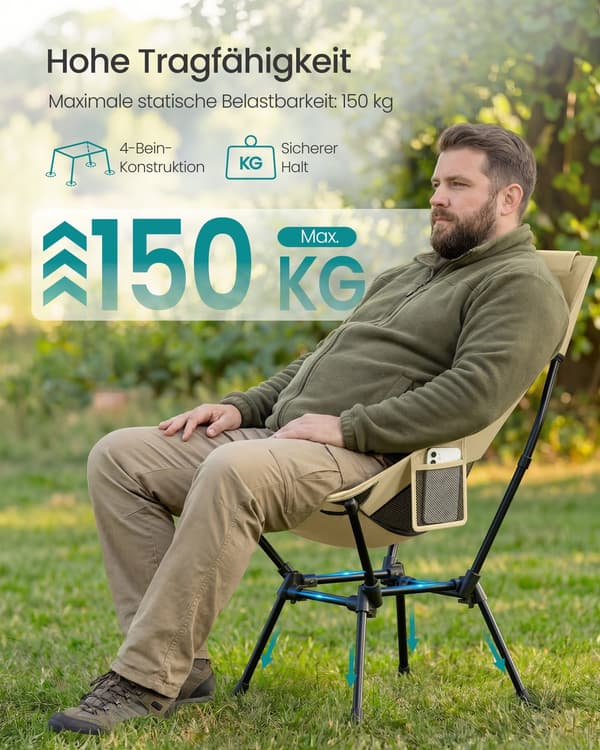 Campingstol 58x56x97 cm Brun Stål