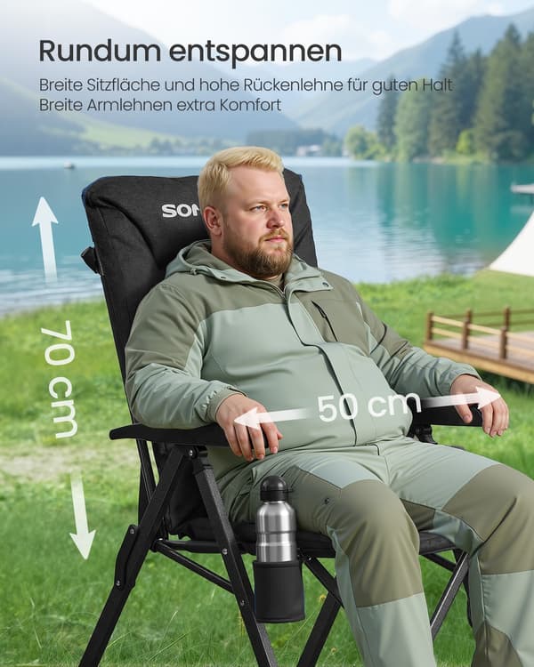 Campingstol 70x59,5x110 cm Sort Foldbar