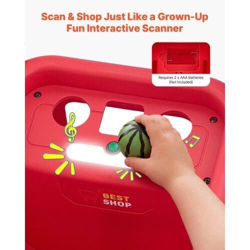 Legetøjsindkøbsvogn Scan & Sort justerbar højde 45,5-49 cm rød/hvid