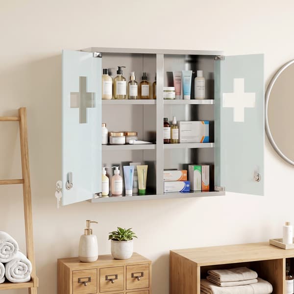 Medicinskab låsbart 48x46x12 cm sølv