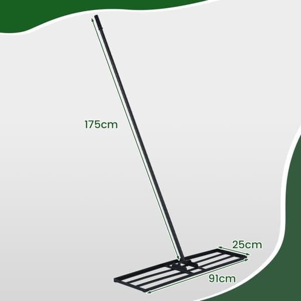 Plæneafretter rive, 91x25x175 cm, Sort, Metal