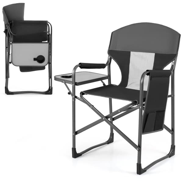 Sammenklappelig campingstol med sidebord 82,6x49,5x101,6 cm sort/grå